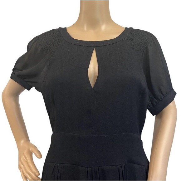 Anthro See U Soon Black Dress Keyhole Neckline Short Puffy Sleeves NWT Size S - Picture 5 of 12